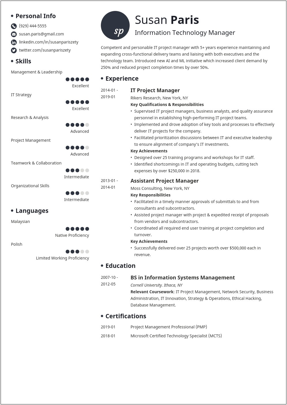 It Manager Resume Examples 2016