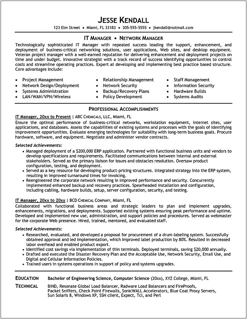 It Manager Resume Objective Statement
