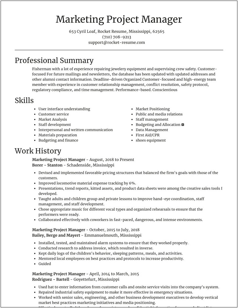 It Marketing Project Manager Resume