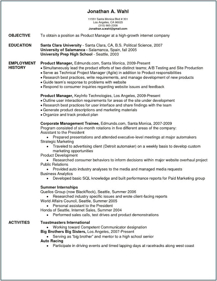 It Product Manager Resume Pdf