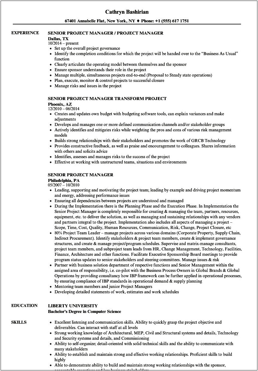 It Project Manager Job Resume