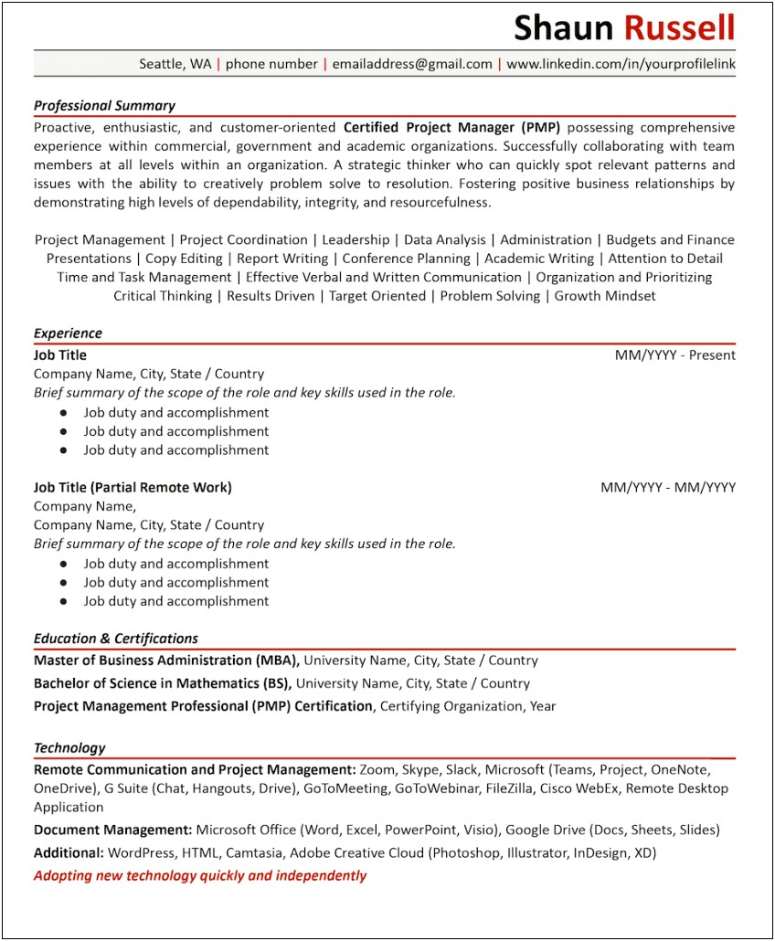 It Resume Looking To Move To Management