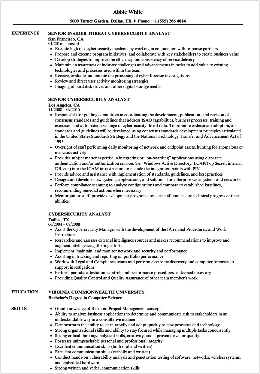 It Security Analyst Resume Examples
