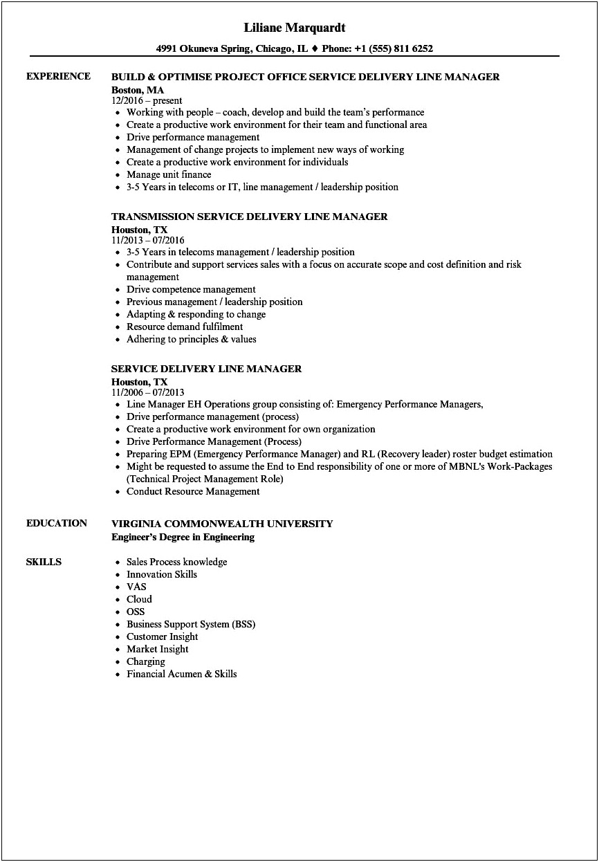 It Service Delivery Manager Resume Examples