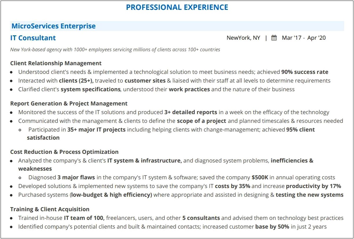It Service Management Consultant Resume
