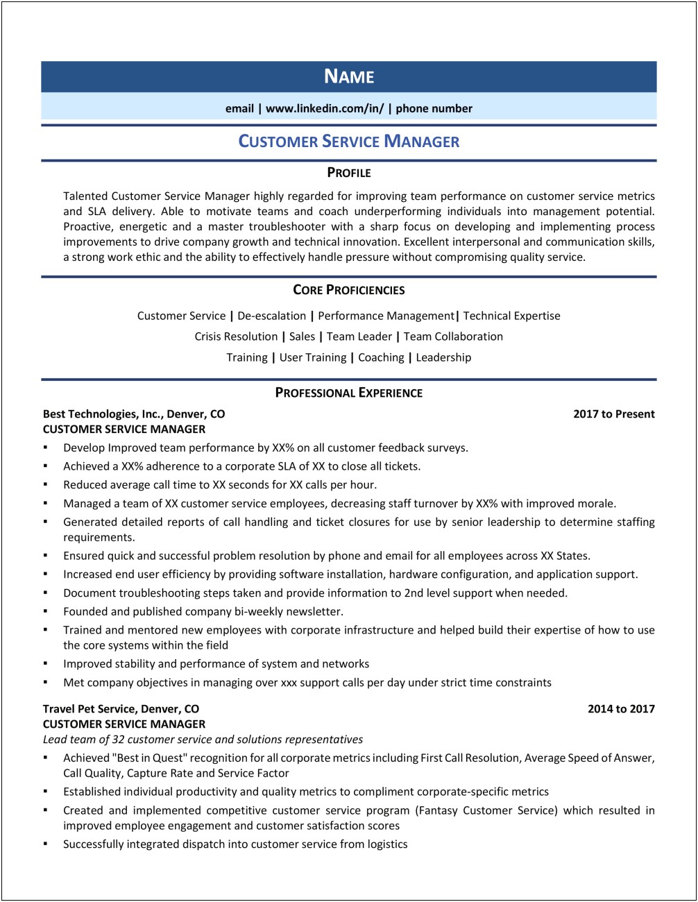 It Service Manager Resume Sample