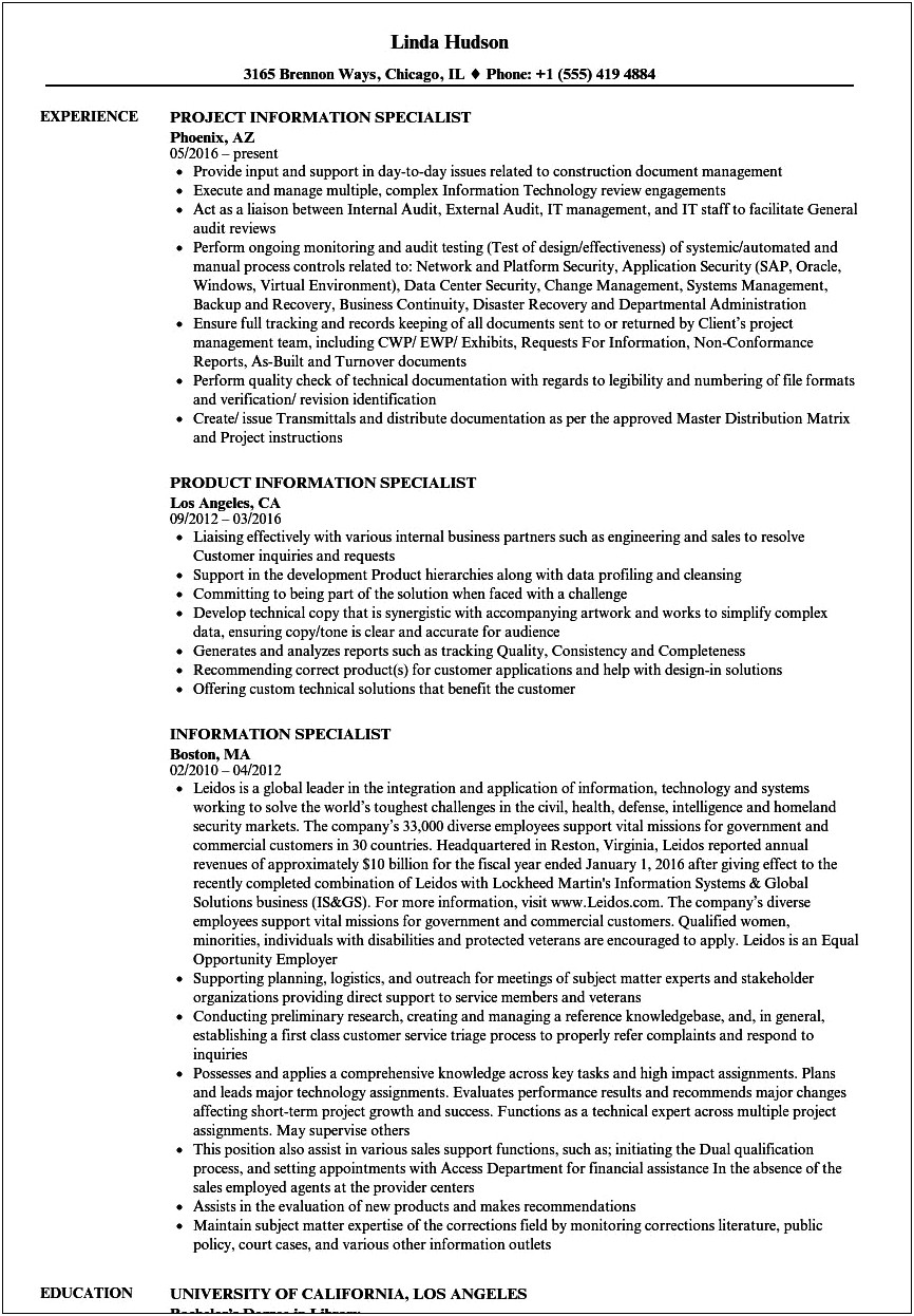 It Specialist Federal Resume Example