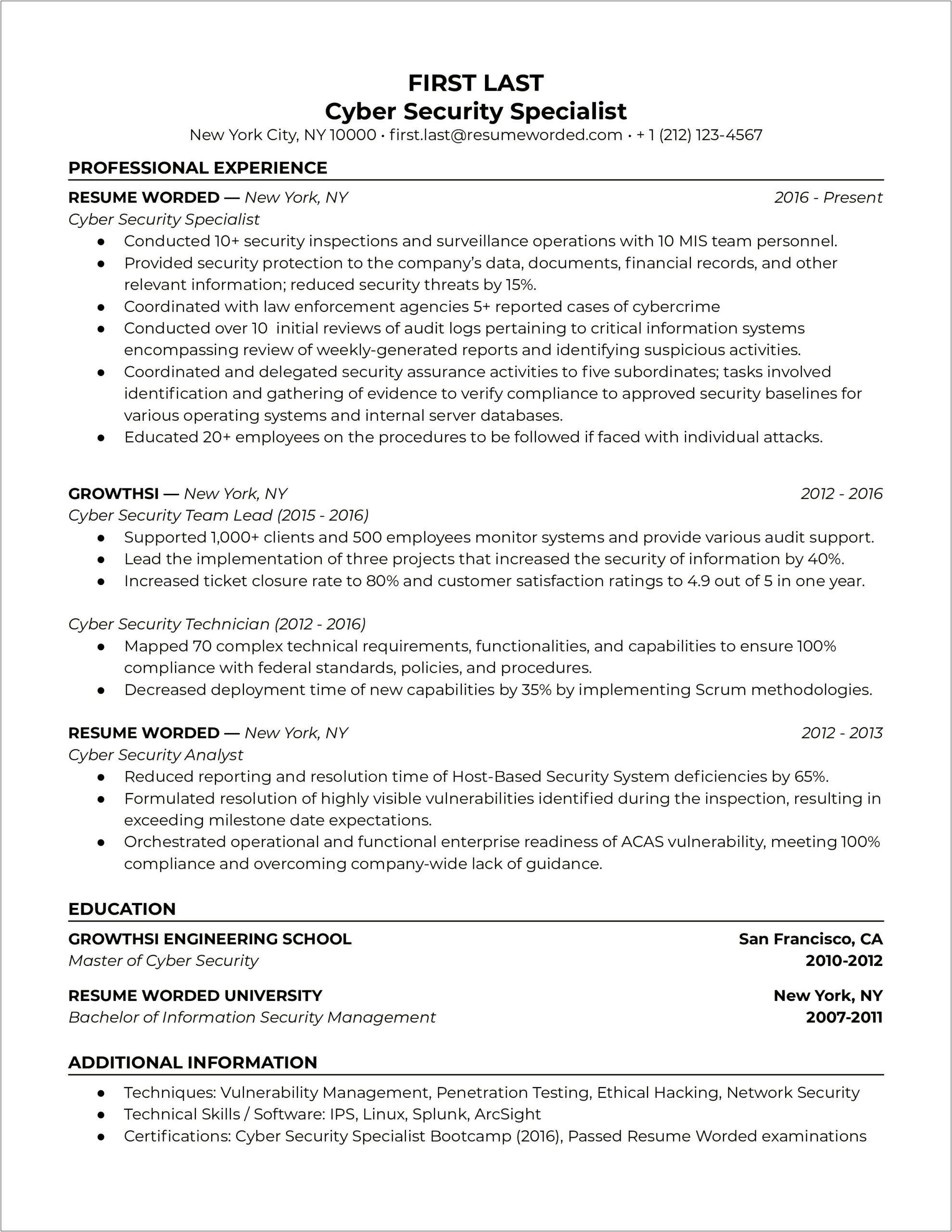 It Specialist Resume Format For Federal Job