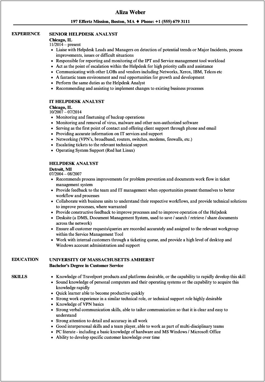 It Support Analyst Resume Examples