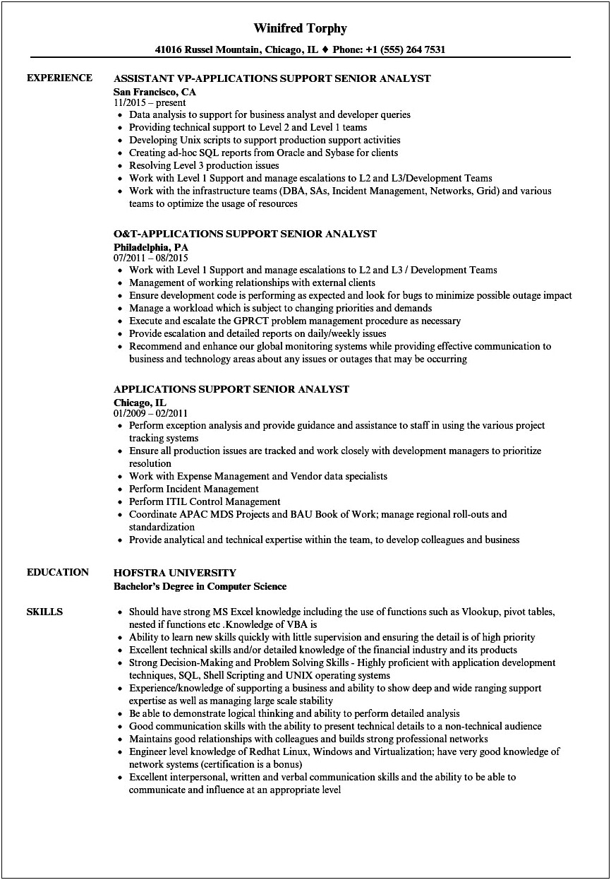 It Support Analyst Resume Sample