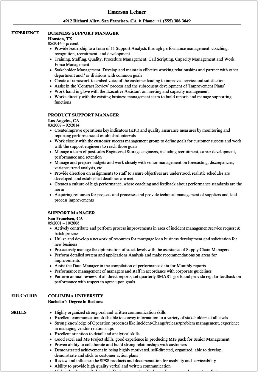 It Support Manager Resume Example