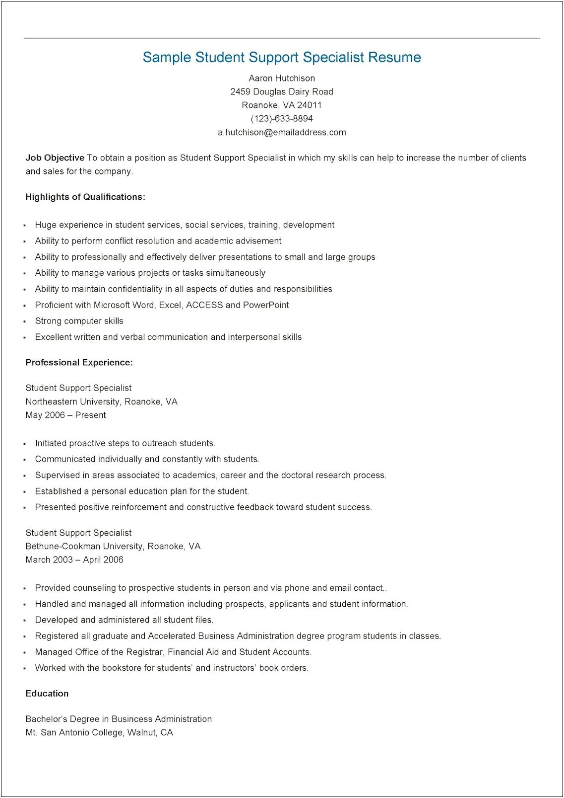 It Support Specialist Word Resume Template