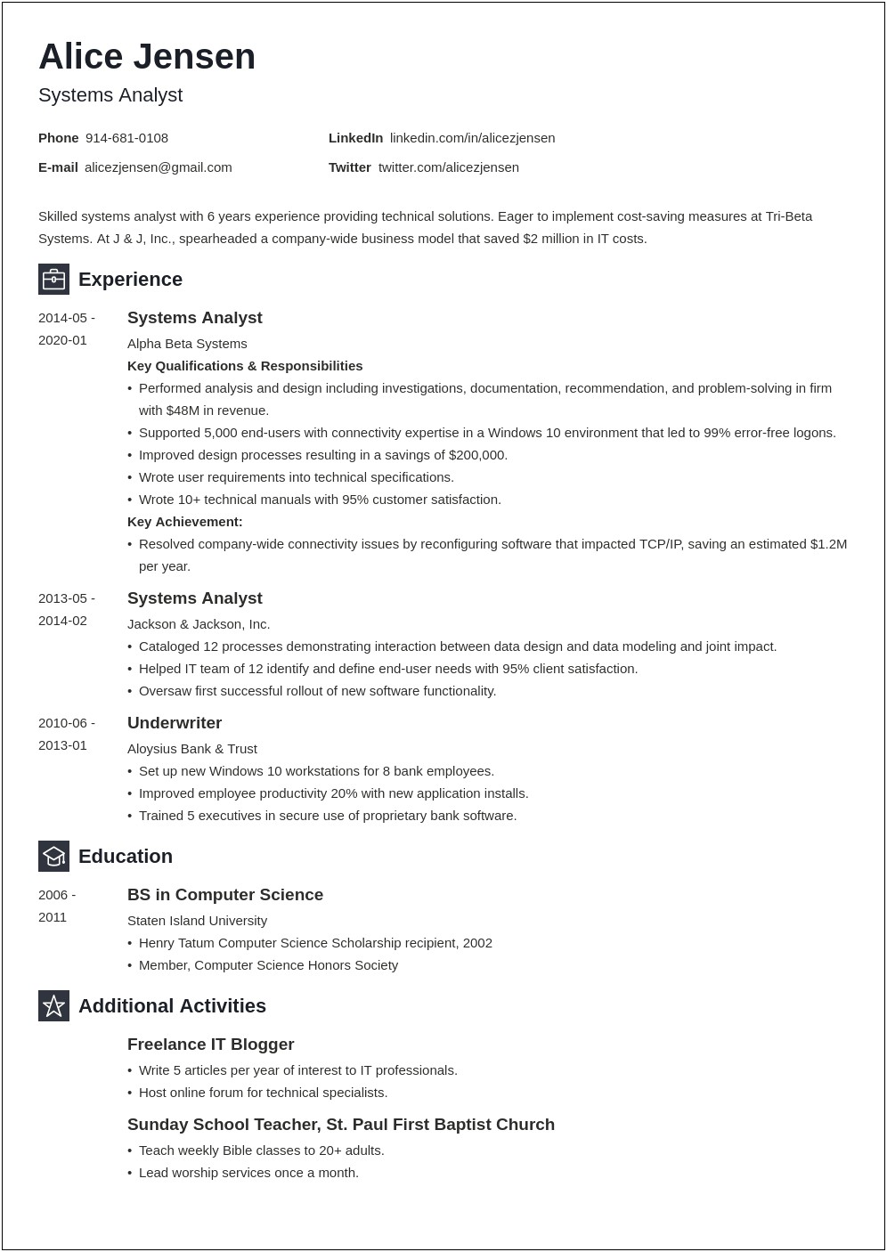 It System Analyst Objective Resume
