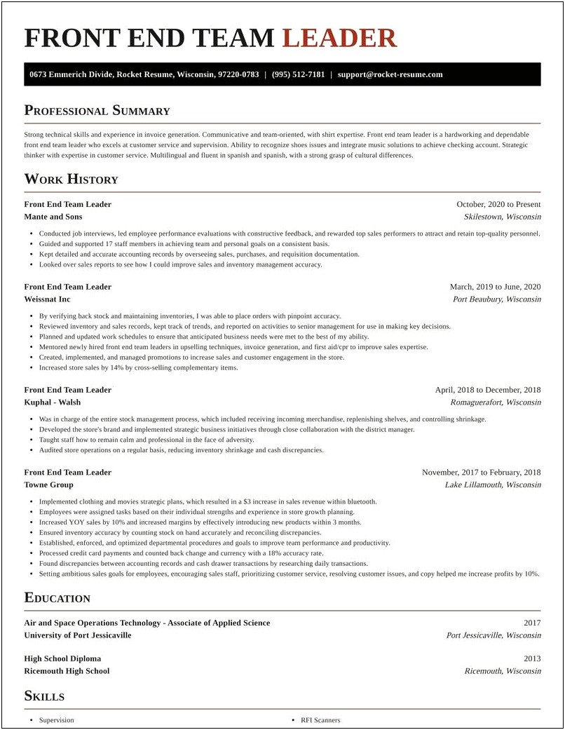 It Team Leader Job Description For Resume