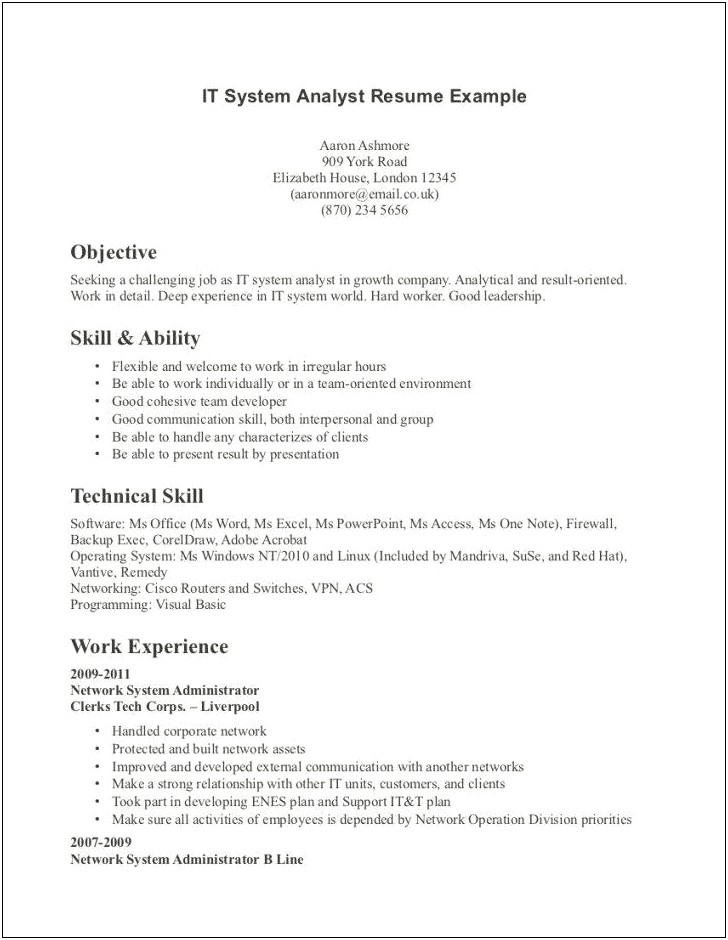 It Technical Skills Resume Examples