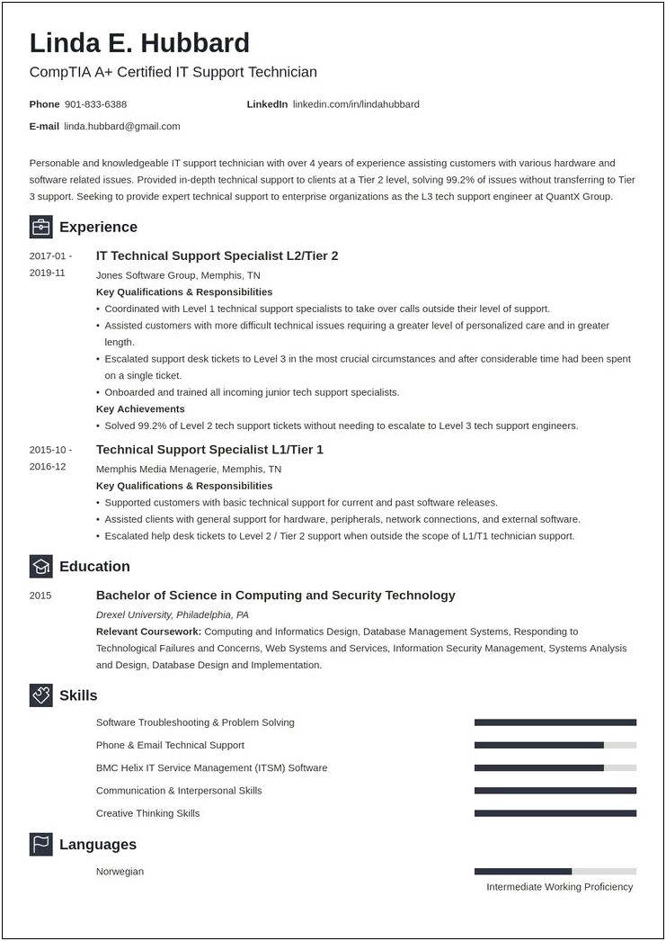 It Technical Support Job Description For Resume