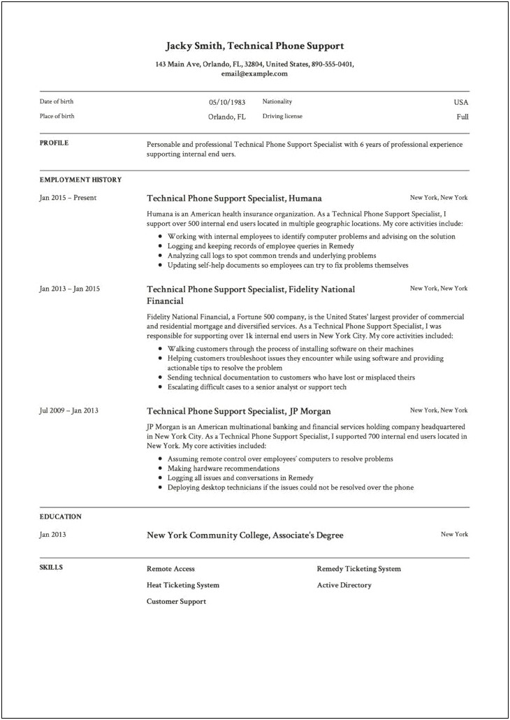 It Technical Support Resume Sample