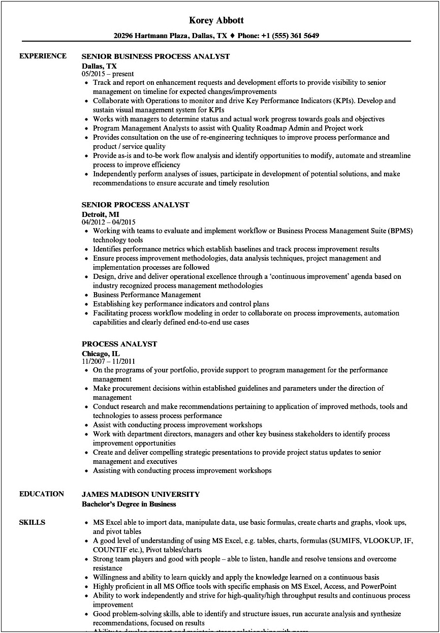 Item Processing Business Analyst Sample Resume