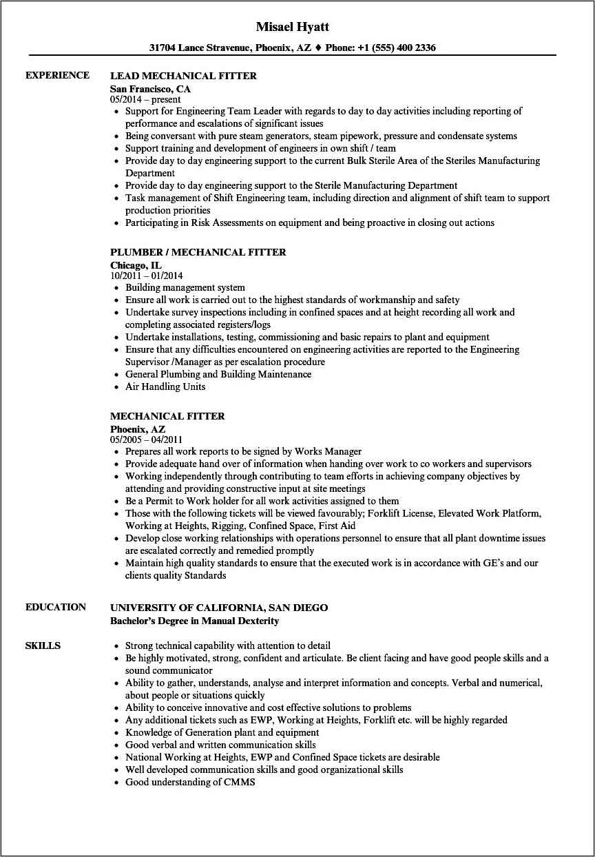 Iti Fitter Objective For Resume