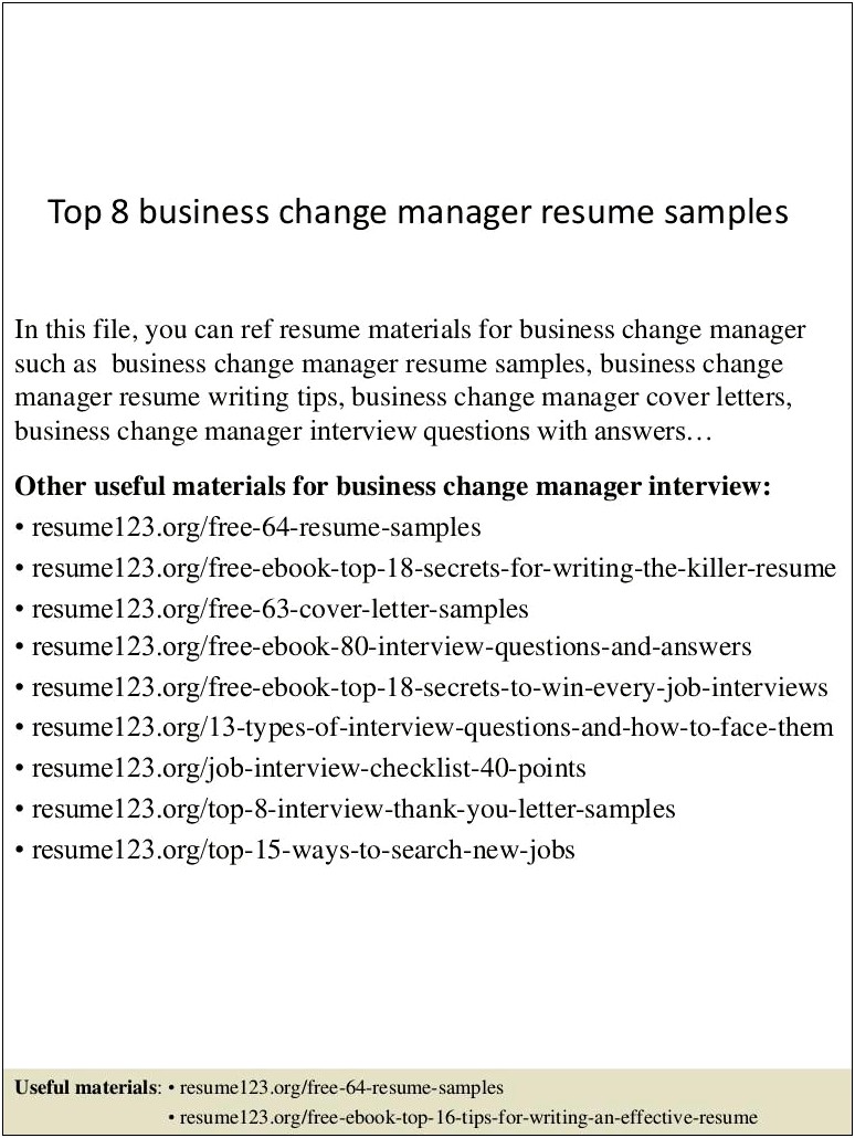 Itil Change Management Resume Samples
