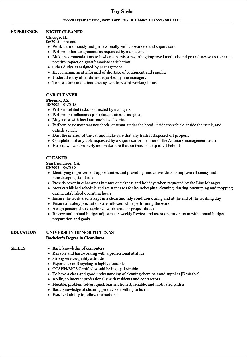 Janitorial Job Description At A Gym For Resume
