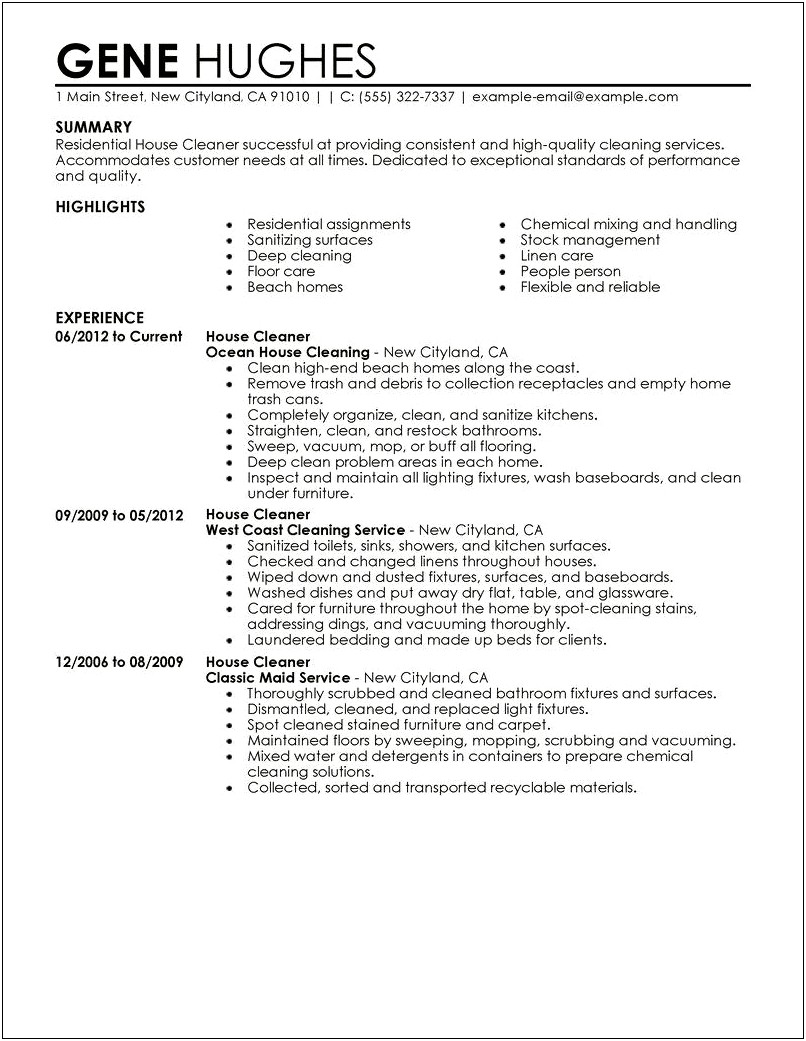 Janitorial Manager Job Description For Resume