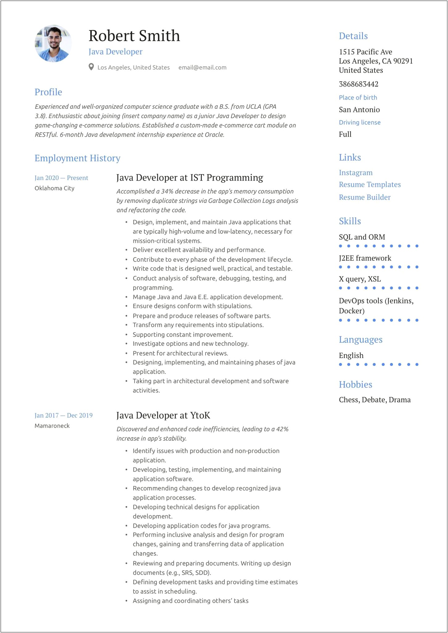 Java Developer 6 Years Experience Resume