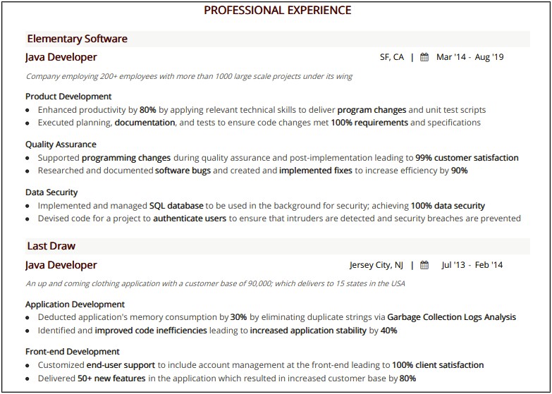 Java Developer Resume 1 Years Experience Pdf