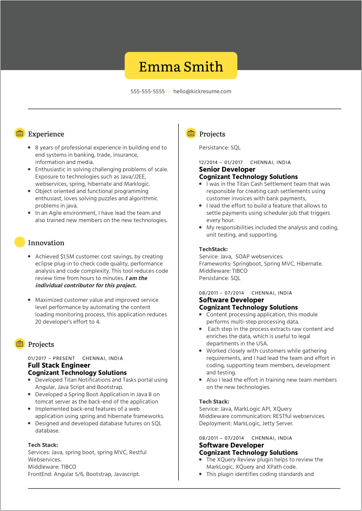 Java Developer With Lead Experience Resume