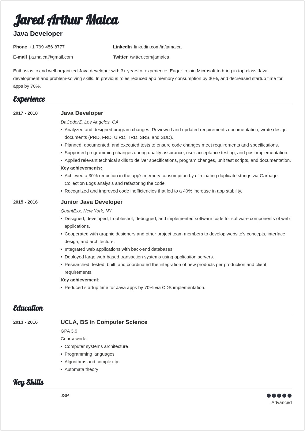 Java Developer With Sfx Experience Resume