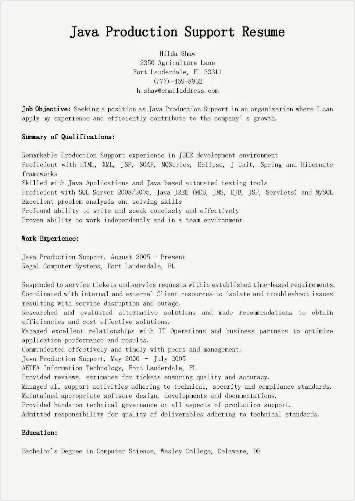 Java J2ee Project Manager Resume