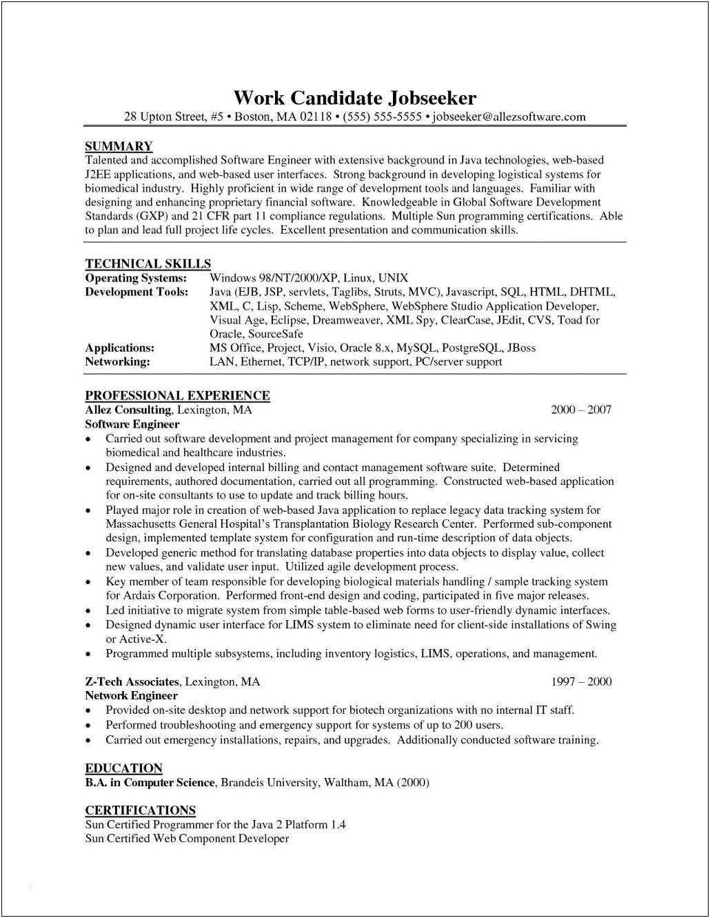 Java Production Support Resume Sample