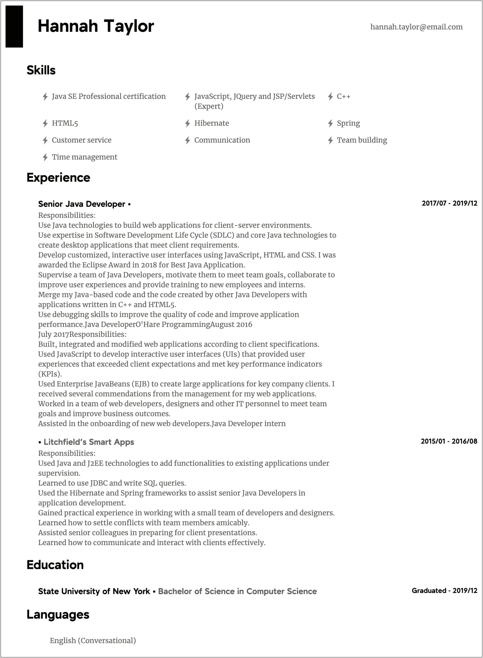 Java Resume For 7 Years Experience