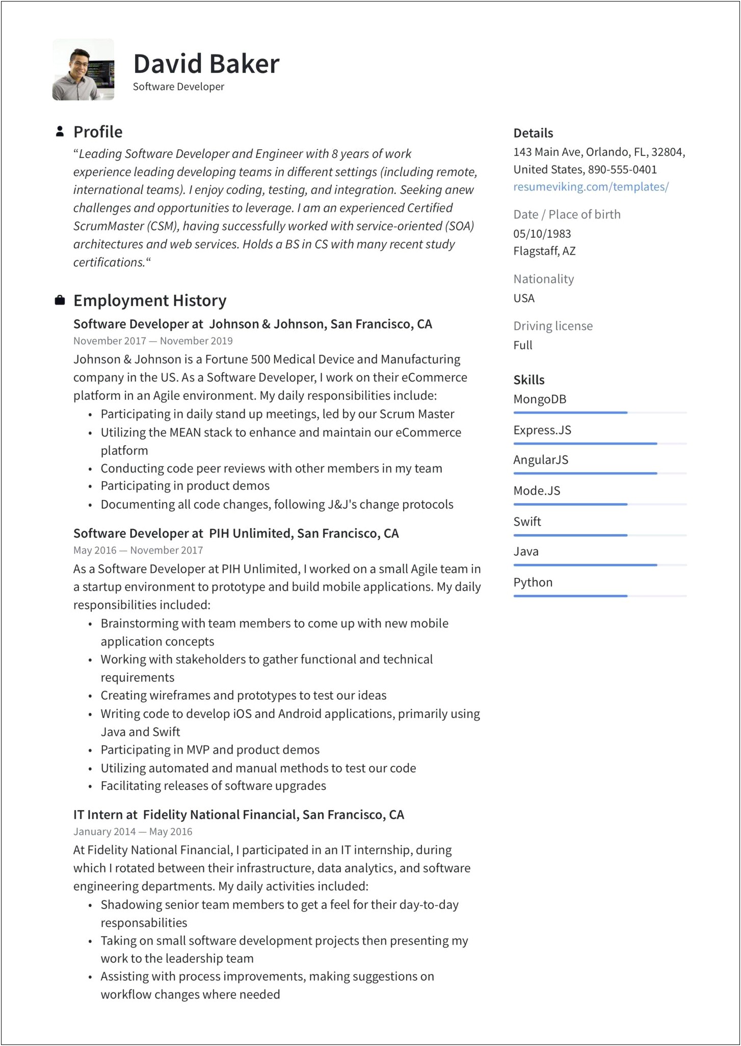 Java Software Development Manager Resume