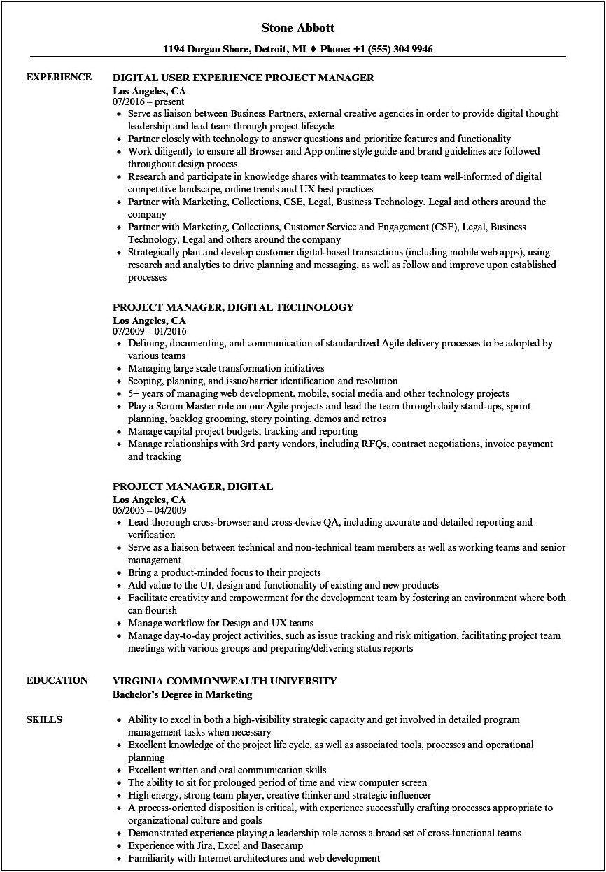 Jewelry Project Manager Resume Sample