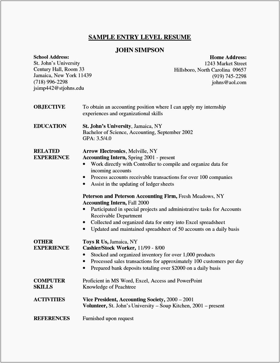 Job Application Beginner Resume Samples