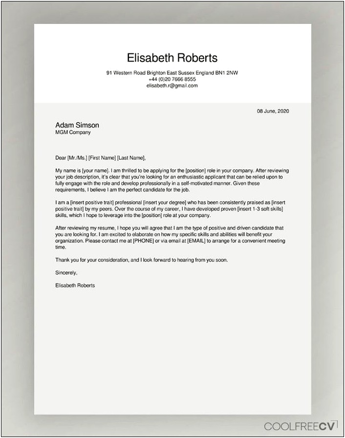 Job Application Resume Cover Letter Examples