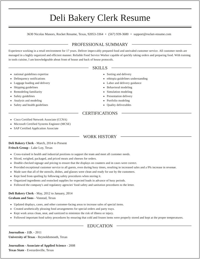 Job Description Deli Clerk Resume