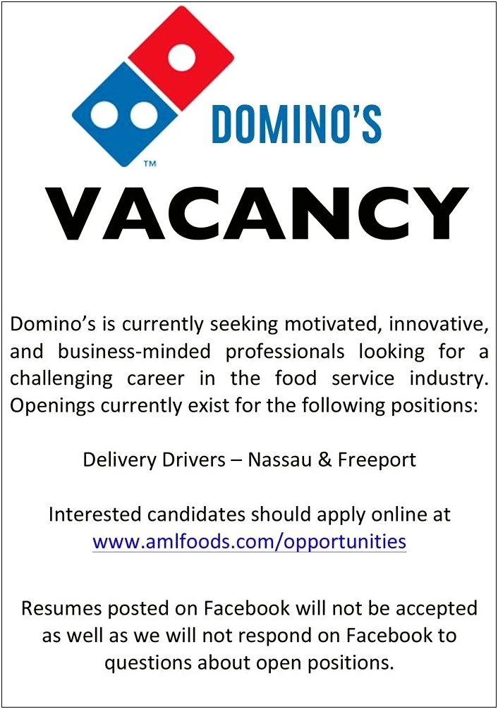 Job Description For Domino's Pizza On Resume