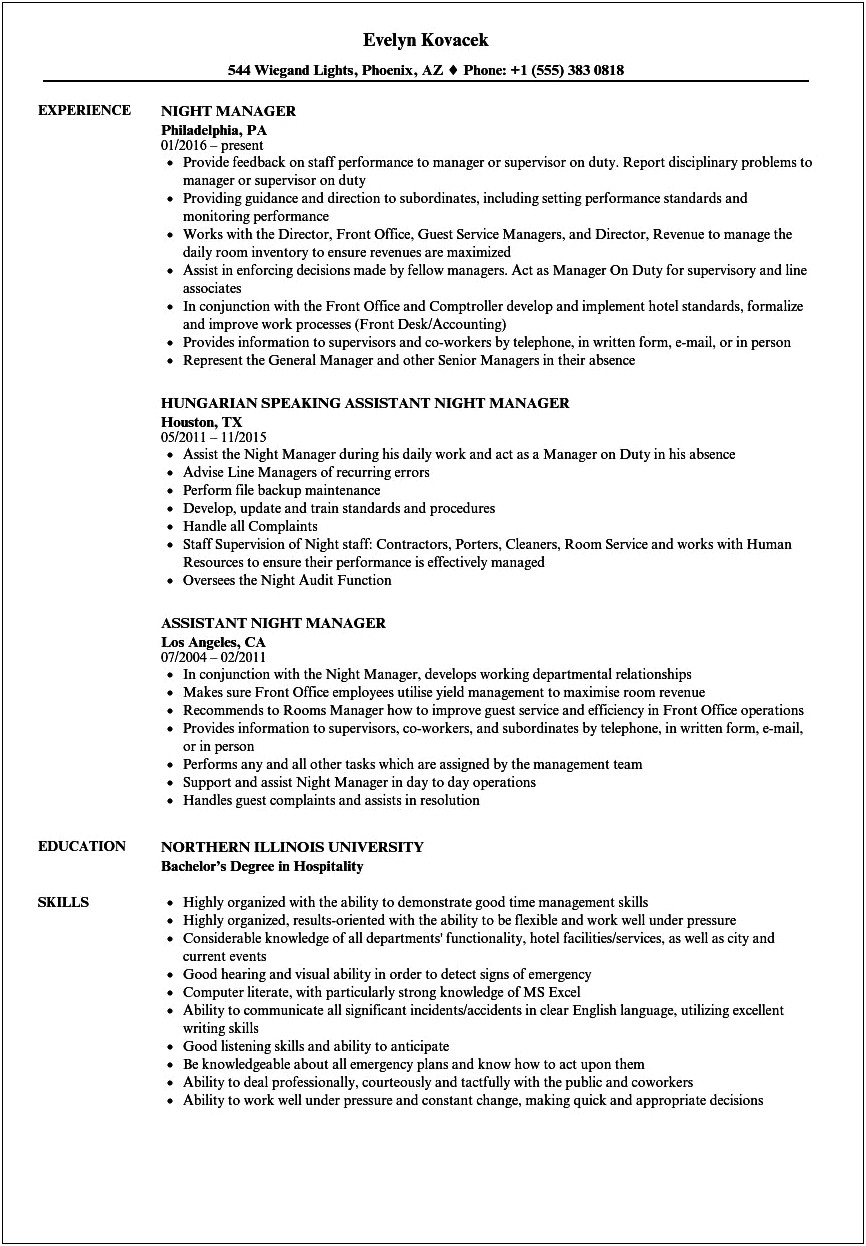 Job Description For Manager Resume