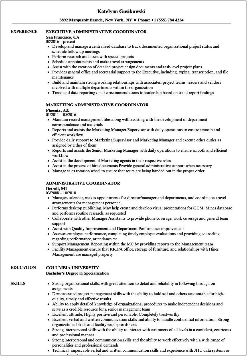 Job Description For Office Coordinator Resume