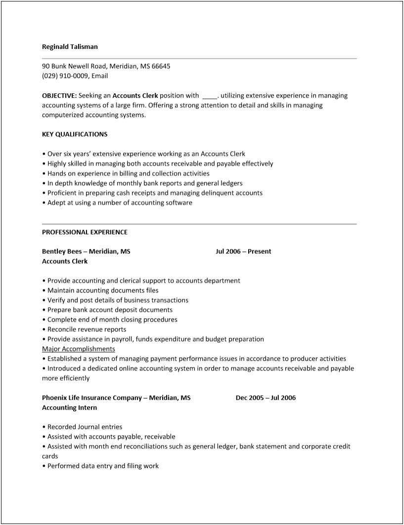Job Description For Resume Accounting Clerk