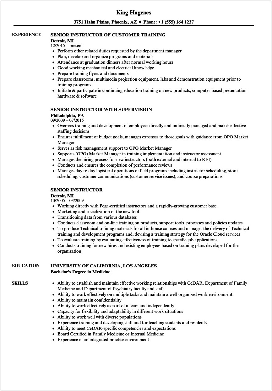 Job Description Of A Ski Instructor Resume