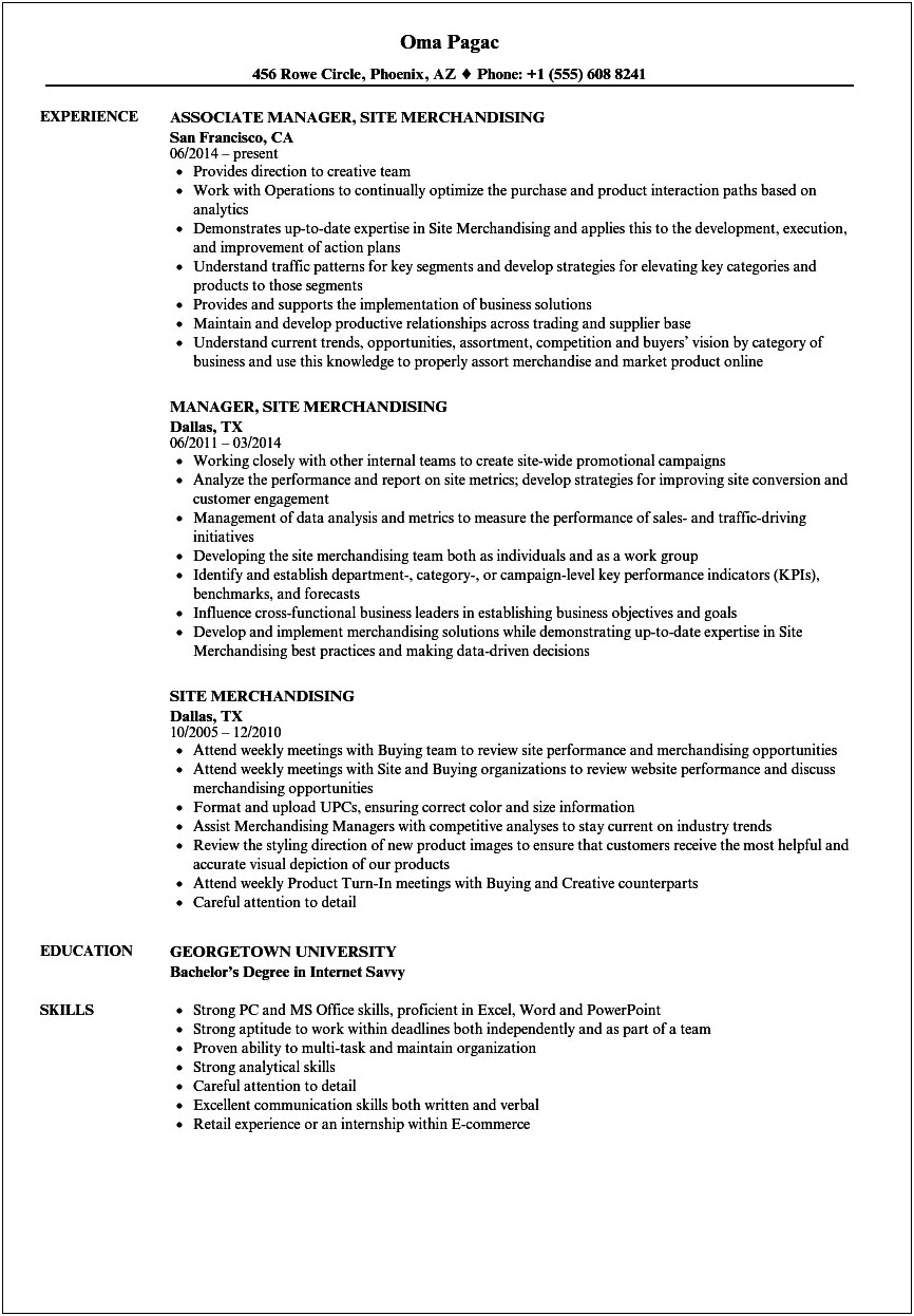Job Description Of Merchandiser For Resume
