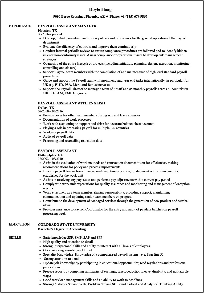 Job Description Of Payroll Clerk Resume