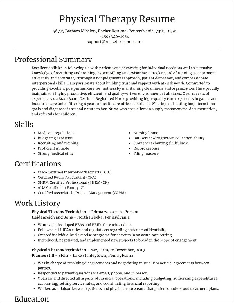 Job Description Physical Therapist Home Care Resume Summary