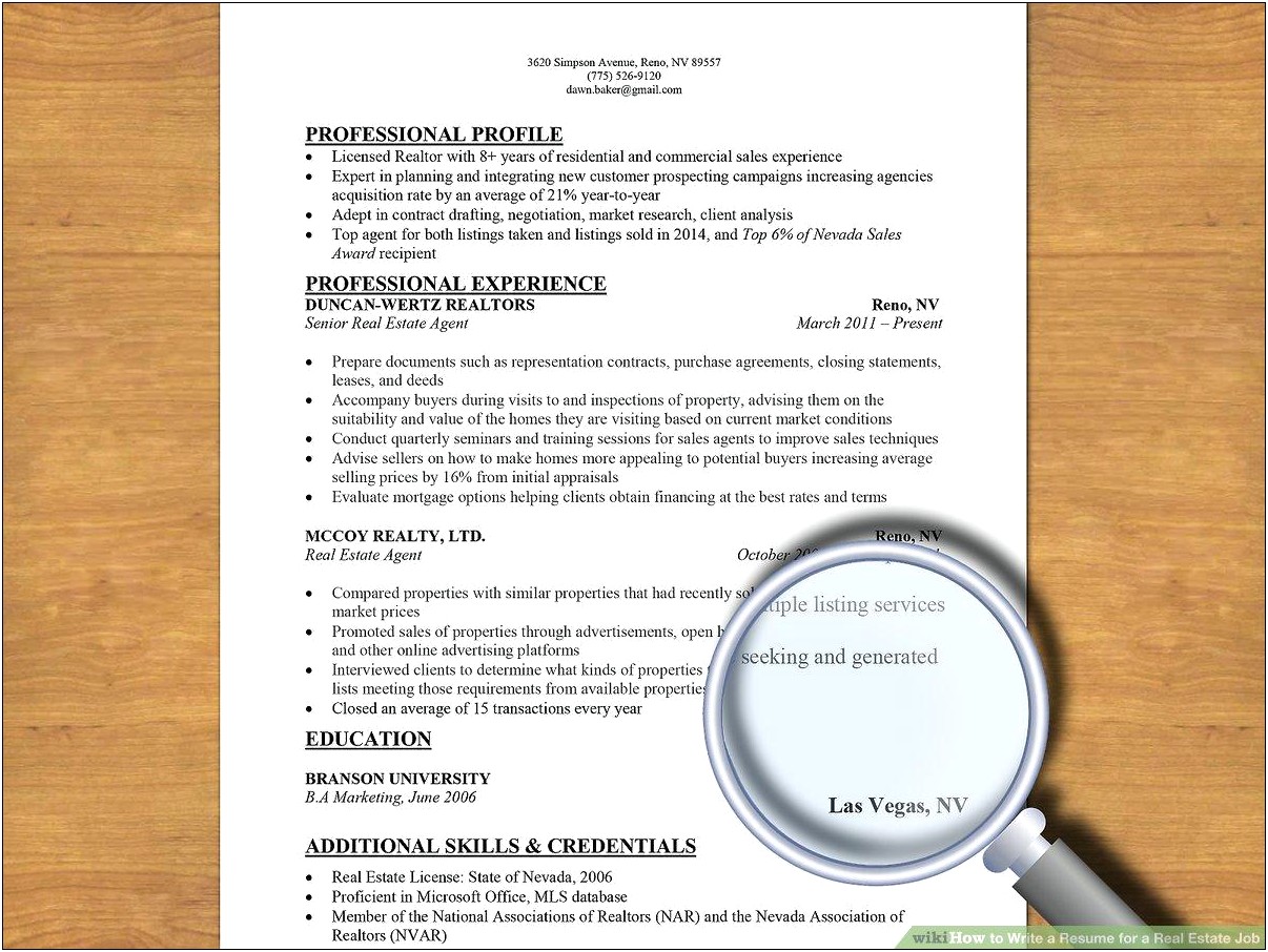 Job Description Real Estate Agent Resume