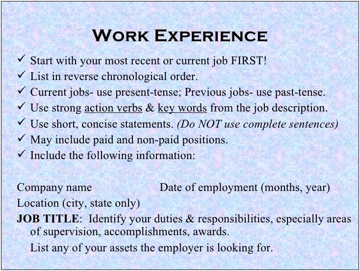 Job Description Resume Present Tense