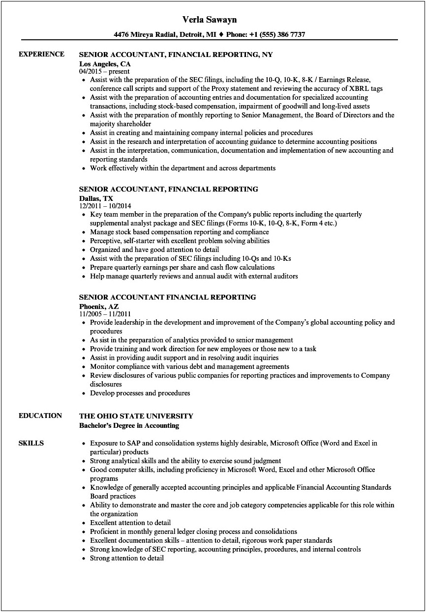 Job Description Resume Senior Accountant