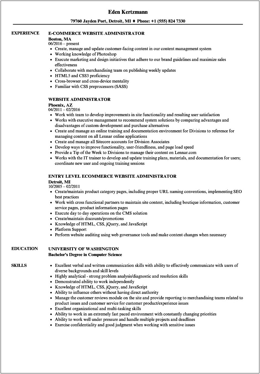 Job Description Website For Resume